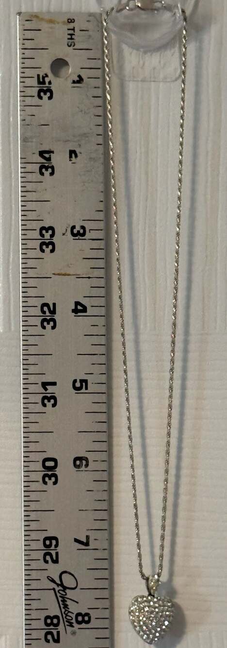 Karizia Italy 925 Silver Rope Chain & Pave Heart Pendant Set 7.4g 16” Necklace - Picture 8 of 16